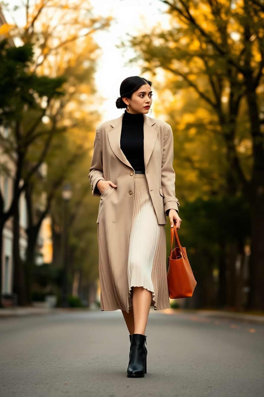 Woman in light blazer and denim shorts
